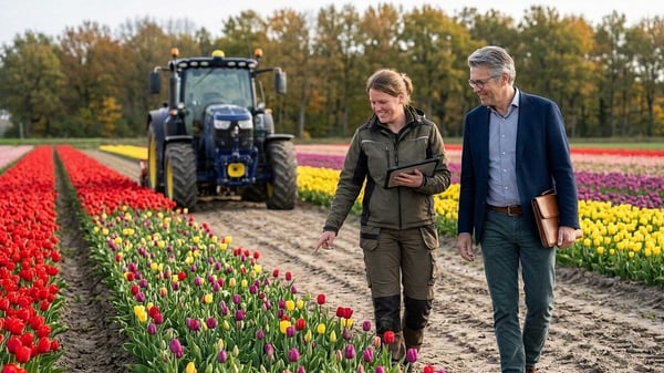 Flynth-adviseur-laat-zich-informeren-over-het-product-van-de-bloembollenondernemer