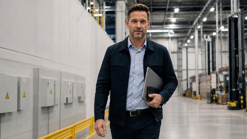 Adviseur besparingsplicht op locatiebezoek bij ondernemer