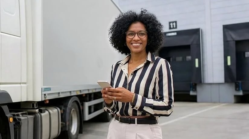 Ondernemer voor een vrachtwagen voor vertrek naar Duitsland