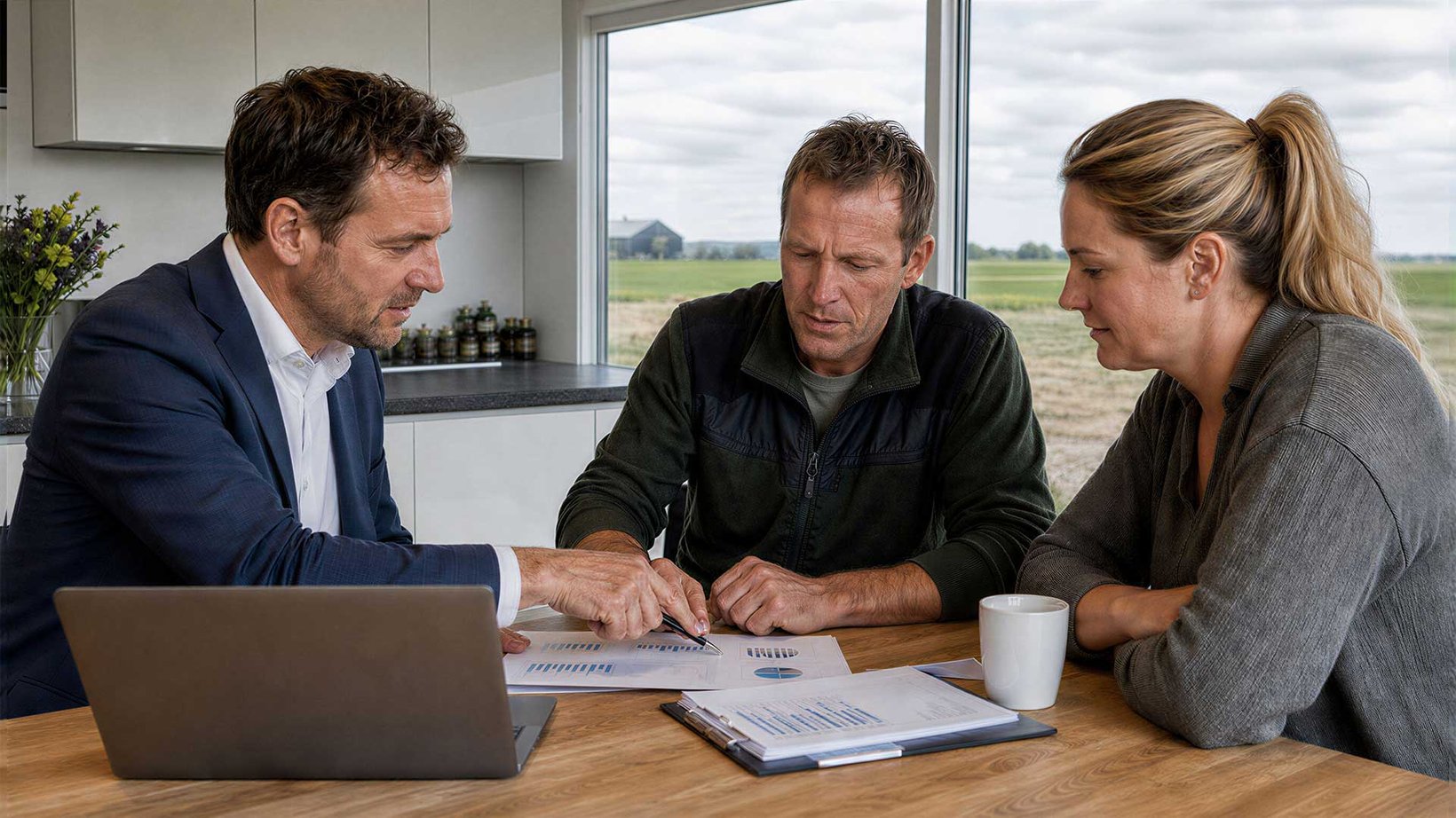 Adviseur bij de ondernemer aan tafel